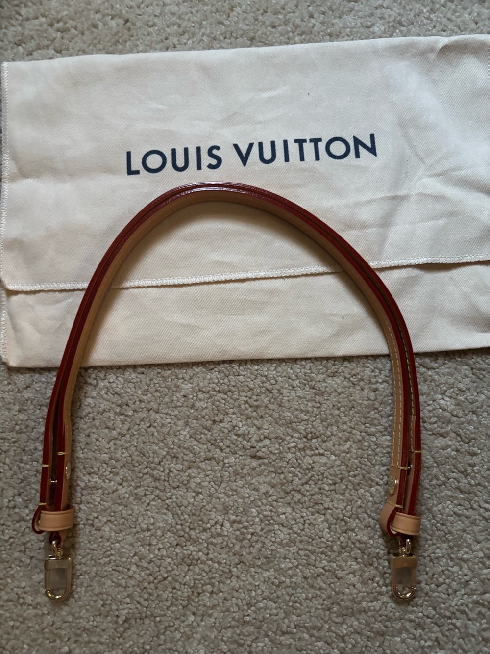 Louis Vuitton Red Leather Strap with Vachetta Trim and Gold Hardware